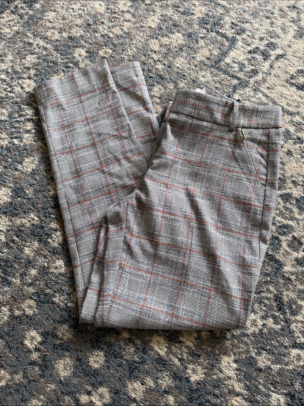 Calvin Klein Gray Plaid Dress Pants with Rust Windowpane